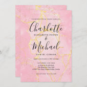 シグネチャースクリプトピンク金ゴールドアゲー結婚ト大理石 招待状 (正面/裏面)