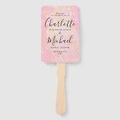 シグネチャースクリプトピンク金ゴールド大理石結婚式 プログラム ハンドファン (正面)