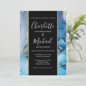 シグネチャースクリプトブラックと金ゴールドブルーアゲート結婚ズ 招待状 (スタンド正面)