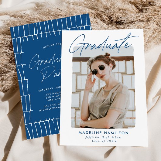 シグネチャースクリプトブルーフォト卒業パーティー 招待状