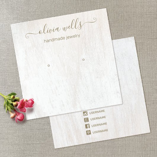 シグネチャースクリプトホワイトウッドイヤリング表示スクエア スクエア名刺