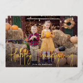 シグネチャースクリプトモダンハッピー感謝祭の写真 箔シーズンカード (正面)