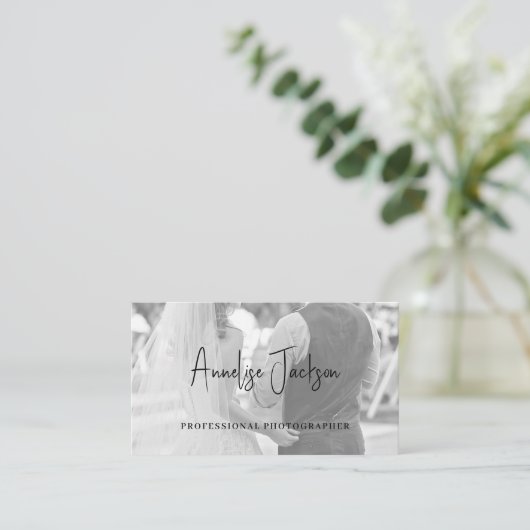 シグネチャースクリプトモダンフォトグラファー写真 名刺 (スタンド正面)