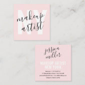 シグネチャースクリプトモダンライトピンクのメイクアーティスト スクエア名刺 (正面/裏面)