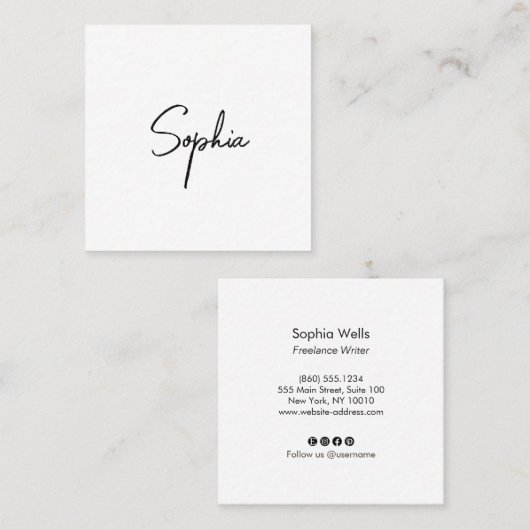 シグネチャースクリプトモダン、白プロフェッショナルスクア スクエア名刺 (正面/裏面)