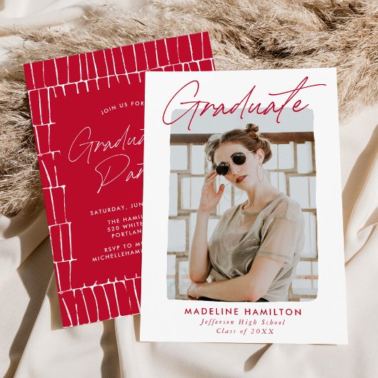 シグネチャースクリプトレッドフォト卒業パーティー 招待状