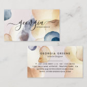 シグネチャースクリプト抽象芸術水彩金ゴールドネイビー 名刺 (正面/裏面)