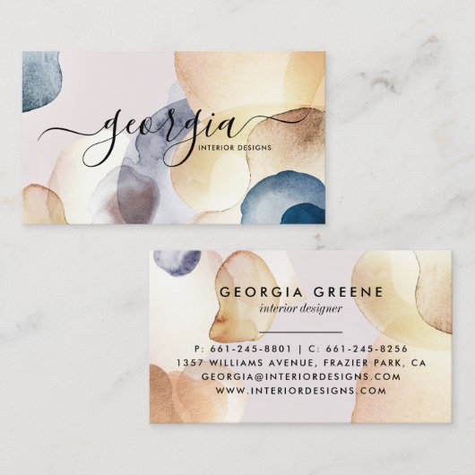 シグネチャースクリプト抽象芸術水彩金ゴールドネイビー 名刺 (正面/裏面)