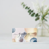 シグネチャースクリプト抽象芸術水彩金ゴールドネイビー 名刺 (スタンド正面)