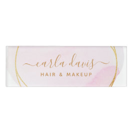 シグネチャースクリプト赤面ピンクウォーター色金ゴールド円 名札