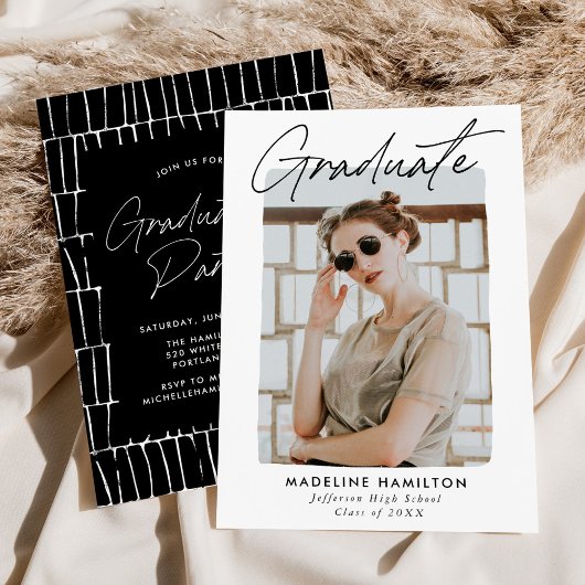 シグネチャースクリプト ブラック フォト 卒業パーティー 招待状