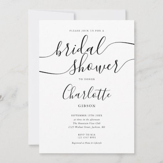 シグネチャースクリプト ブラック＆ホワイト ブライダルシャワー 招待状 (正面)