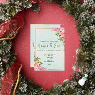 シグネチャースクリプト、ローズ＆ブラッシュ フローラル ウェディング フォイル 箔招待状