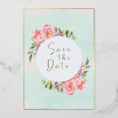 シグネチャースクリプト、ローズ＆ブラッシュ フローラル ウェディング フォイル 箔招待状 (裏面)