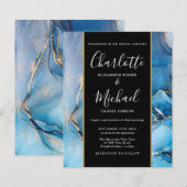 シグネチャースタイルの名前が特徴の、エレガントなブルーアゲートのウェディング招待状 (正面/裏面)