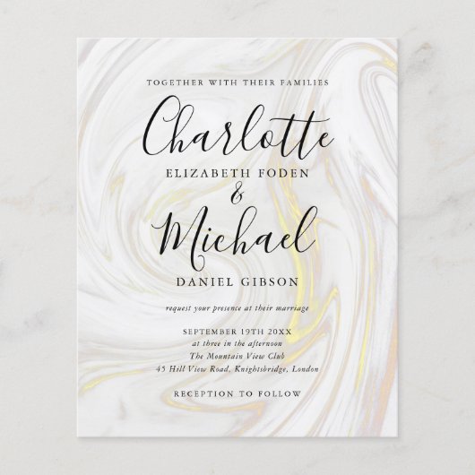 シグネチャースタイルの名前が特徴の、エレガントなマーブル ウェディング招待状 (正面)