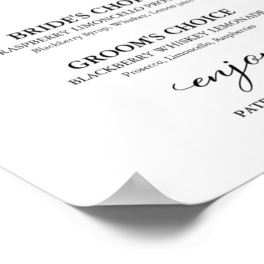 シグネチャードリンクエレガントな結婚式看板 ポスター (角)