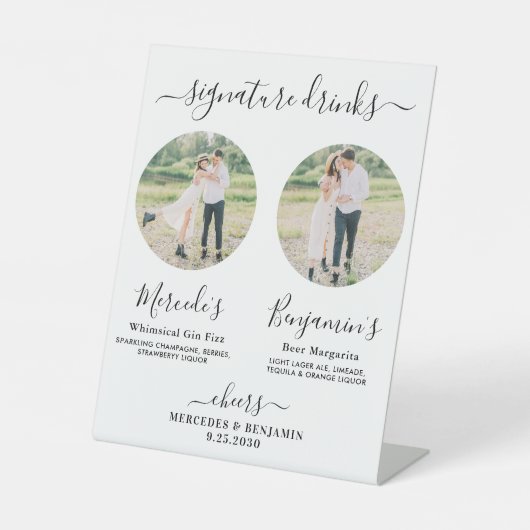 シグネチャードリンクエレガントカスタムバー写真結婚 台座サイン (正面)