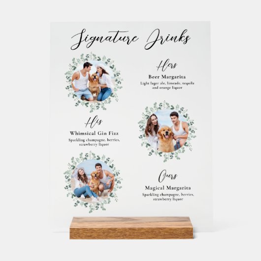 シグネチャードリンクエレガントペット結婚の3枚の写真 アクリルサイン (正面)