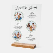 シグネチャードリンクエレガントペット結婚の3枚の写真 アクリルサイン (傾斜)