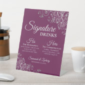 シグネチャードリンクエレガントマゼンダ&シルバー結婚ズ 台座サイン (インサイチュ)