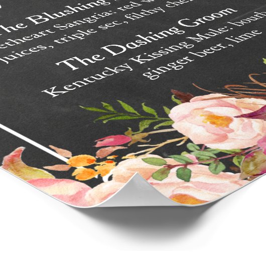 シグネチャードリンクカクテルフローラチョーク結婚ボード ポスター (角)