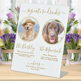 シグネチャードリンクカスタムズ写真金ゴールドペットズ結婚バー 台座サイン