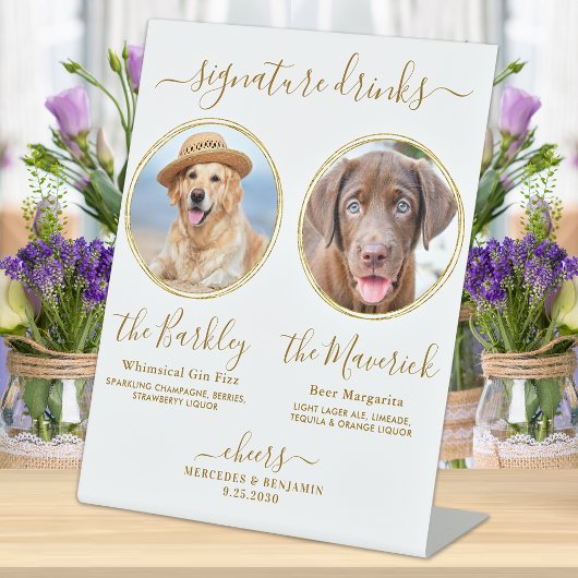シグネチャードリンクカスタムズ写真金ゴールドペットズ結婚バー 台座サイン