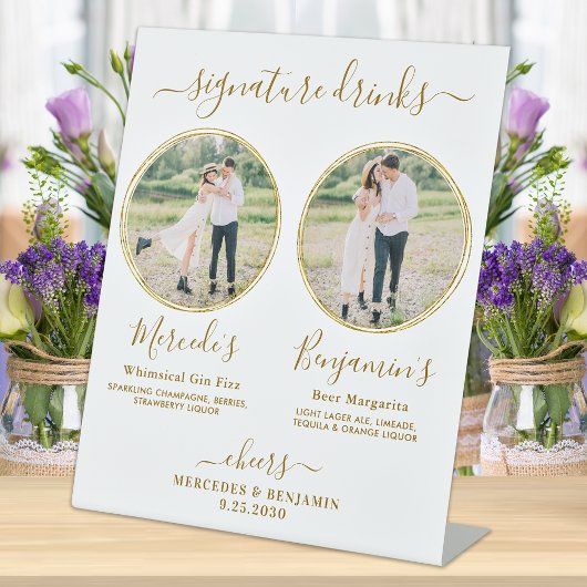 シグネチャードリンクカスタムズ写真金ゴールド結婚のバー 台座サイン