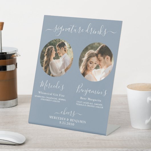 シグネチャードリンクカスタムフォトダスティブルー結婚ズ 台座サイン (インサイチュ)