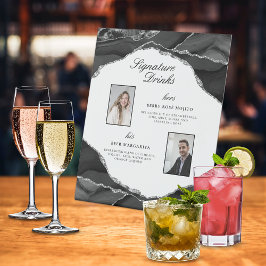 シグネチャードリンクシルバーブラック結婚アゲートの写真 台座サイン