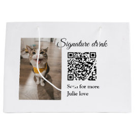 シグネチャードリンクスキャンQRコード追加ペットの写真名 ラージペーパーバッグ