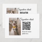 シグネチャードリンクスキャンQRコード追加ペットの写真名 招待状 (正面/裏面)
