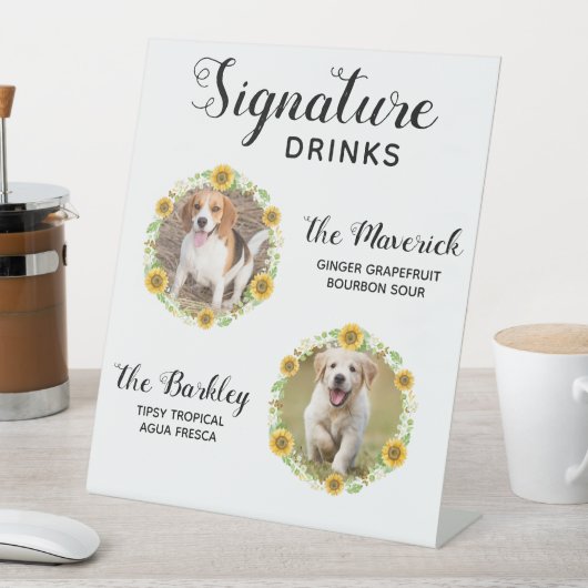 シグネチャードリンクスヒマワリ結婚ペットの写真のペデス 台座サイン (インサイチュ)