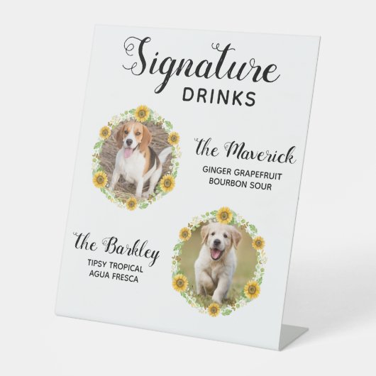 シグネチャードリンクスヒマワリ結婚ペットの写真のペデス 台座サイン (正面)