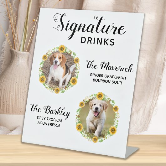 シグネチャードリンクスヒマワリ結婚ペットの写真のペデス 台座サイン