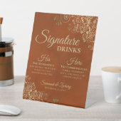 シグネチャードリンクスラストオレンジ&金ゴールド結婚ズバー 台座サイン (インサイチュ)