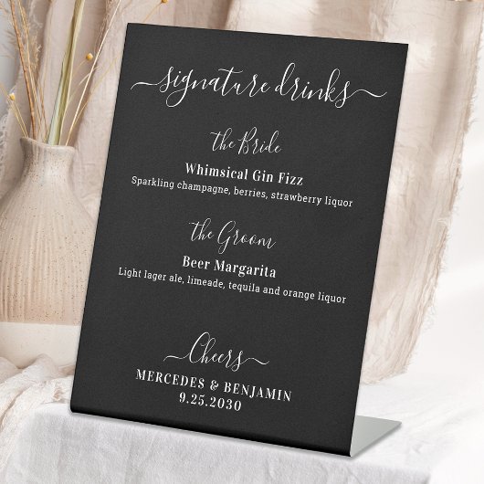 シグネチャードリンクパーソナライズされたブラック結婚のバー 台座サイン