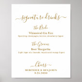 シグネチャードリンクパーソナライズされた金ゴールド結婚のバー ポスター (正面)