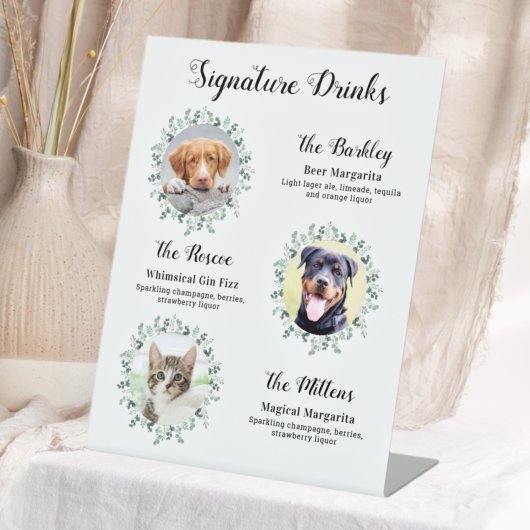 シグネチャードリンクパーソナライズされた3フォトペット結婚ズ 台座サイン