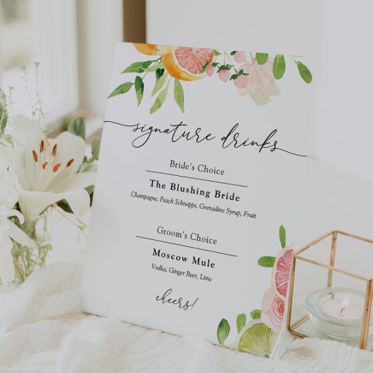 シグネチャードリンクピンクシトラスフルーツサイン 台座サイン