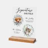 シグネチャードリンクペットドッグカスタムキャット結婚写真 アクリルサイン (傾斜)