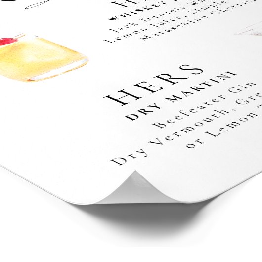 シグネチャードリンクヴィンテージエレガンス結婚スクリプト ポスター (角)