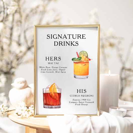 シグネチャードリンク結婚のカクテルメニューポスター ポスター