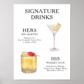 シグネチャードリンク結婚のカクテルメニューポスター ポスター (正面)