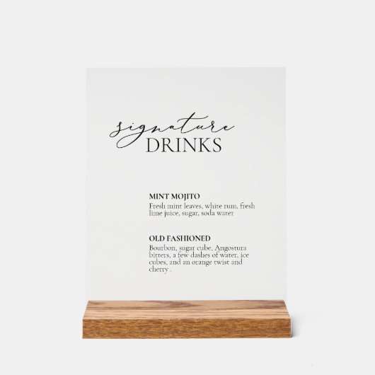 シグネチャードリンク結婚ズバーアクリル看板 アクリルサイン (正面)