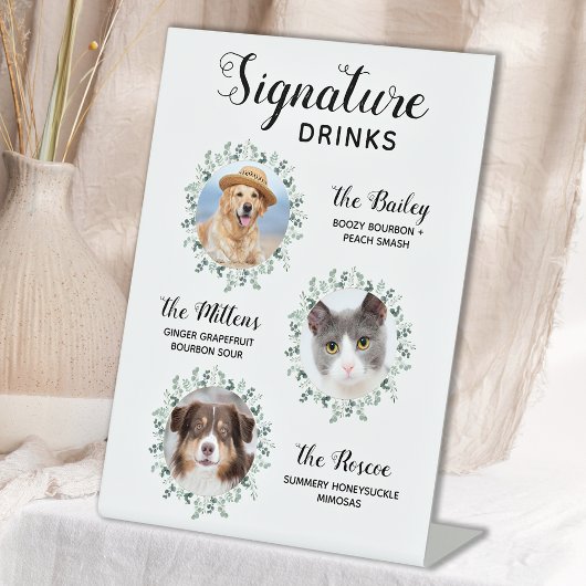 シグネチャードリンク結婚ペットの3フォトカクテル 台座サイン