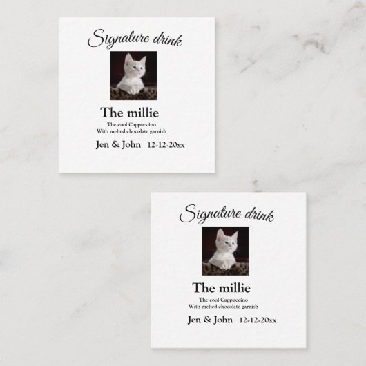 シグネチャードリンク追加ペットの写真名日付文字 スクエア名刺 (正面/裏面)
