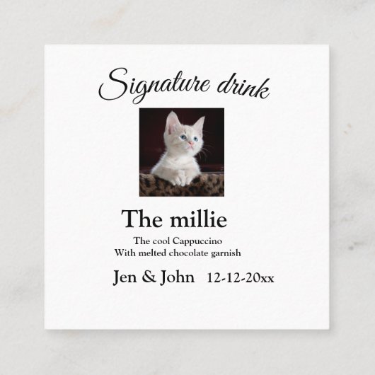 シグネチャードリンク追加ペットの写真名日付文字 スクエア名刺 (裏面)