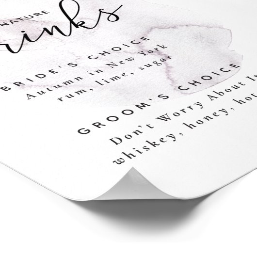 シグネチャードリンク。ほこりっぽい紫のエレガントな結婚式 ポスター (角)